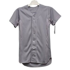 Champro Baseball Jersey Youth Medium‎ Grey Button Up Mesh Panels Athletic Sports